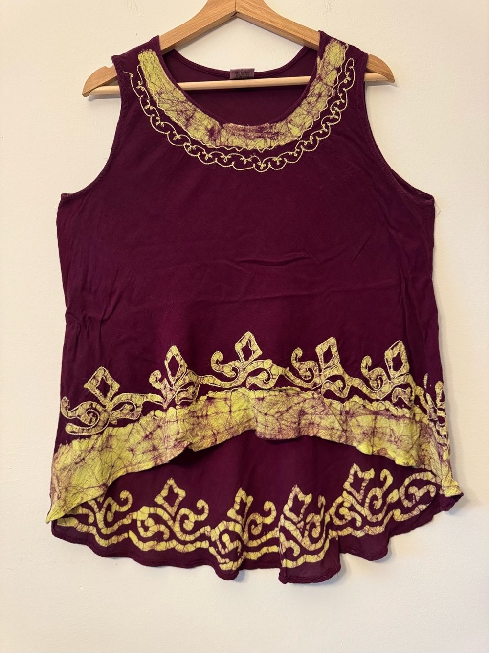 Advance Apparels Burgundy Tank Top Free Size Yellow Embroidered Boho Sleeveless